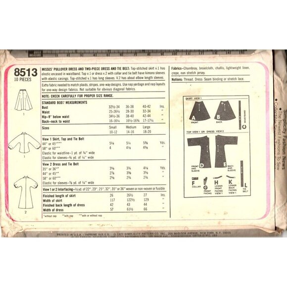 Simplicity 8513 Misses 10 to 12 Pullover Dress Vintage Uncut Sewing Pattern - Picture 2 of 2